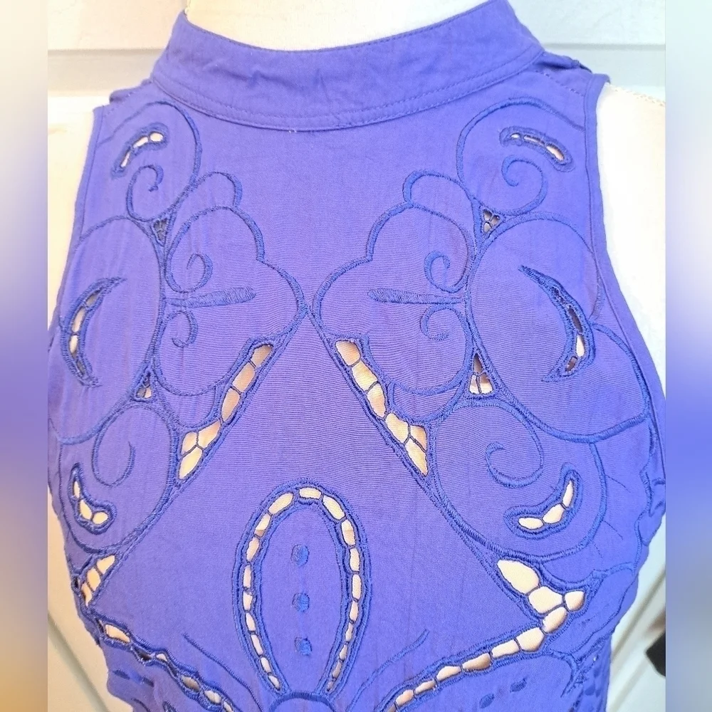 Free People Sleeveless Eyelt Dress In Periwinkle